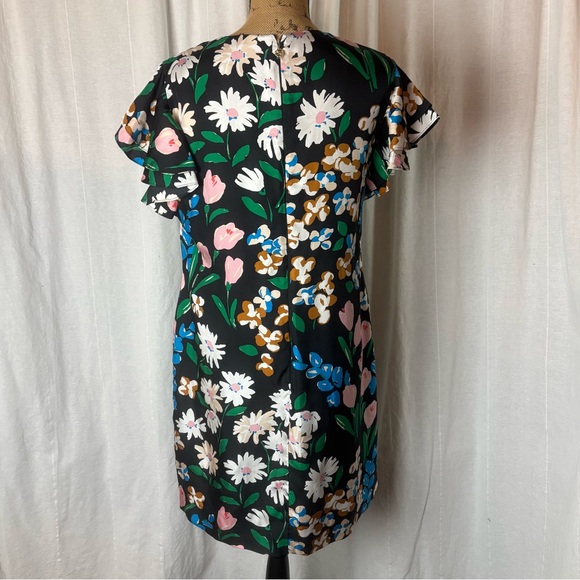 Kate Spade Meadow Shift Dress Size 12 Black Silk Blend Multicolor Floral - Picture 3 of 9